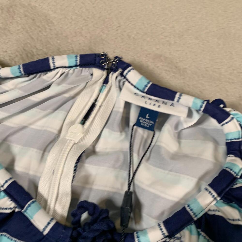 Cabana Life Romper Womens Large Blue White Striped Delray UPF 50+ Ruffle Sleeve‎ - Picture 8 of 10